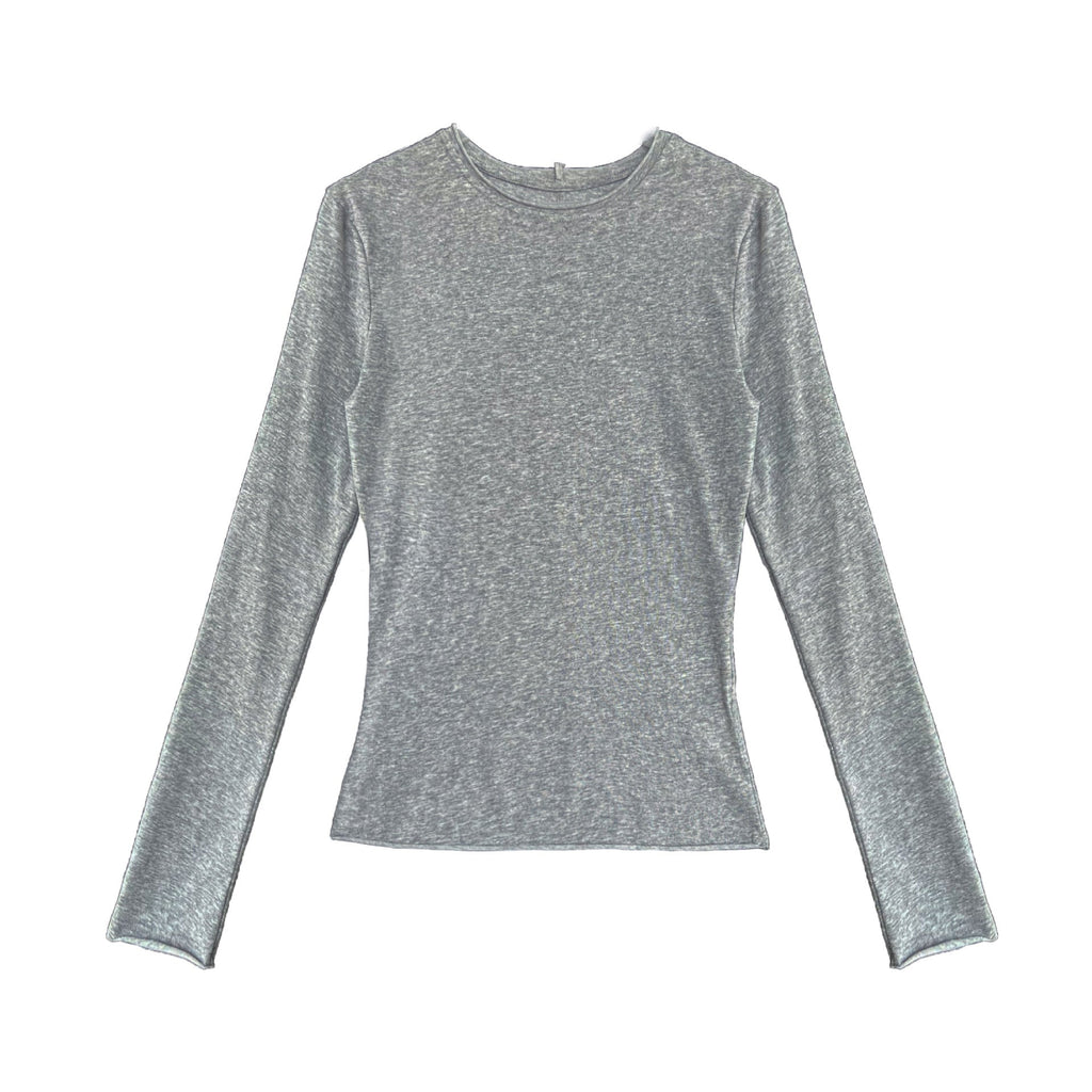 Korean versatile curled round neck T-shirt bottoming shirt women's autumn new long-sleeved slim-fit top