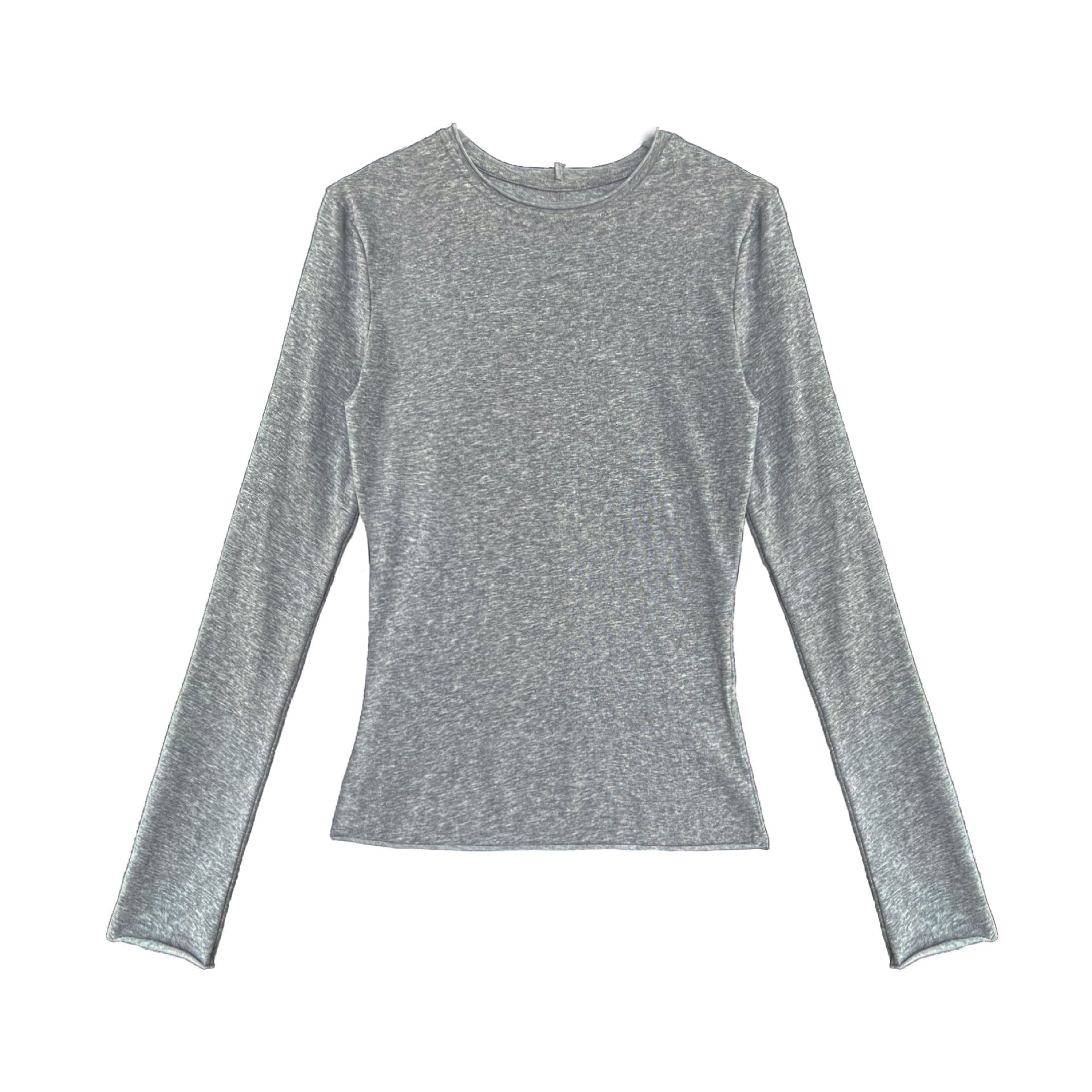 Korean versatile curled round neck T-shirt bottoming shirt women's autumn new long-sleeved slim-fit top