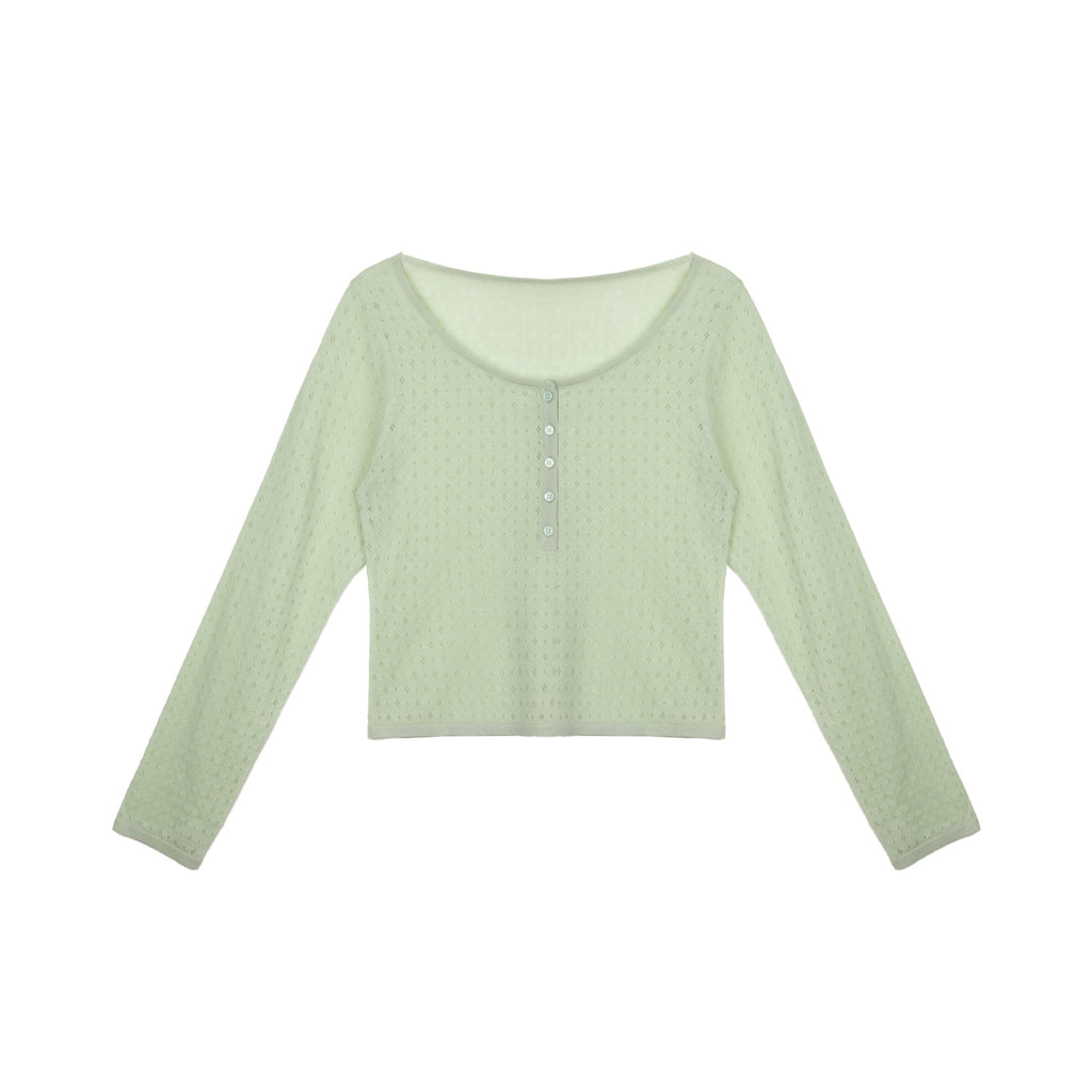 Tencel linen hollow short knitted sweater Spice girl stacked top