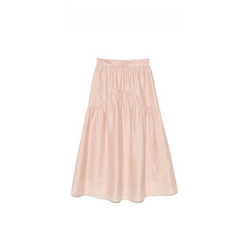 Pink fly-sleeved shirt women's V-neck shirt skirt set, new pink peach age-reducing two-piece set