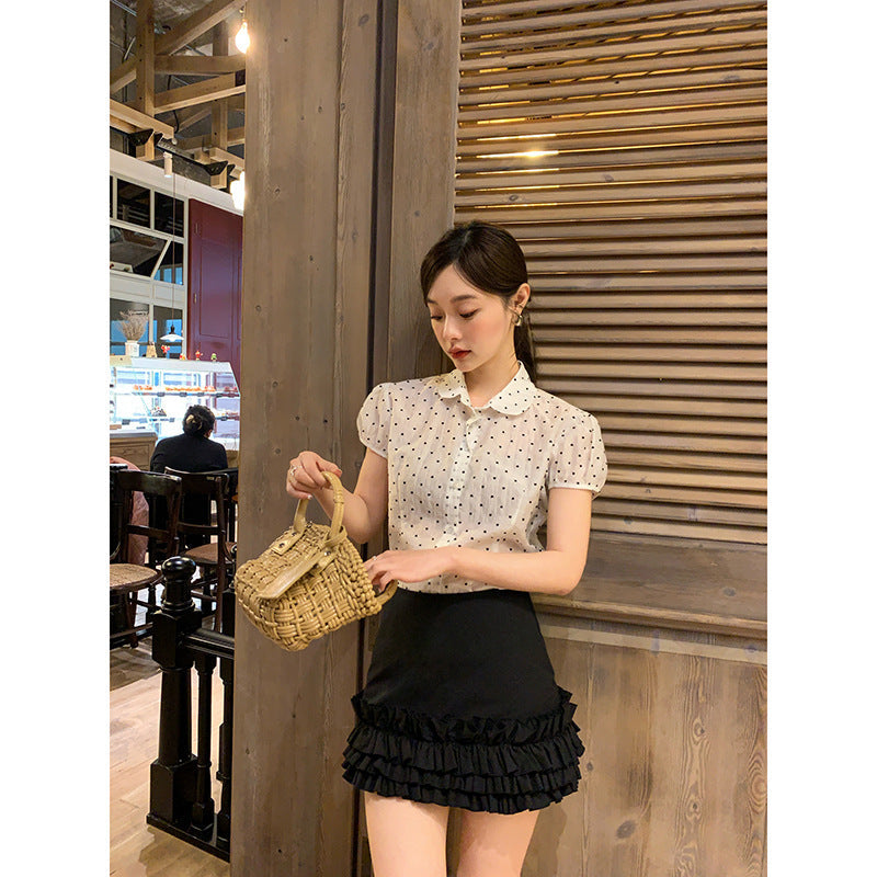 Sweet Polka Dot Polo Collar Blouse