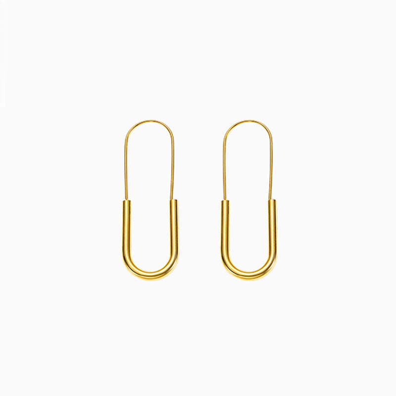 Cold wind earrings, gold paperclip-shaped ear hooks, personalized simple smooth and versatile fashion earrings