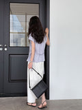 Simple retro cotton and linen skirt summer new split elastic waist straight A-shaped skirt medium and long skirt