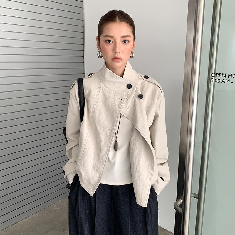 Stand-up collar epaulettes design loose jacket