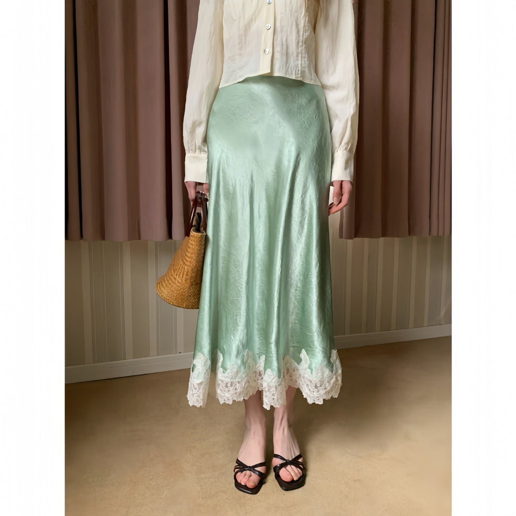 Temperament silky satin skirt