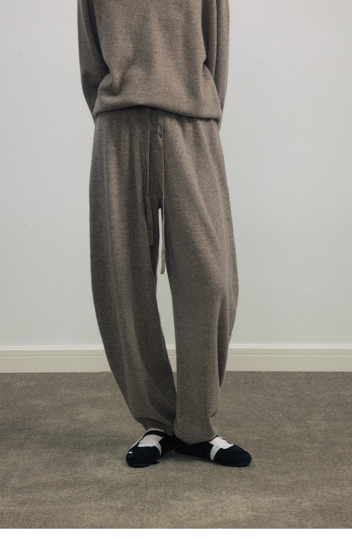 Autumn new casual high-waisted lace-up full cashmere loose long wool pants for women