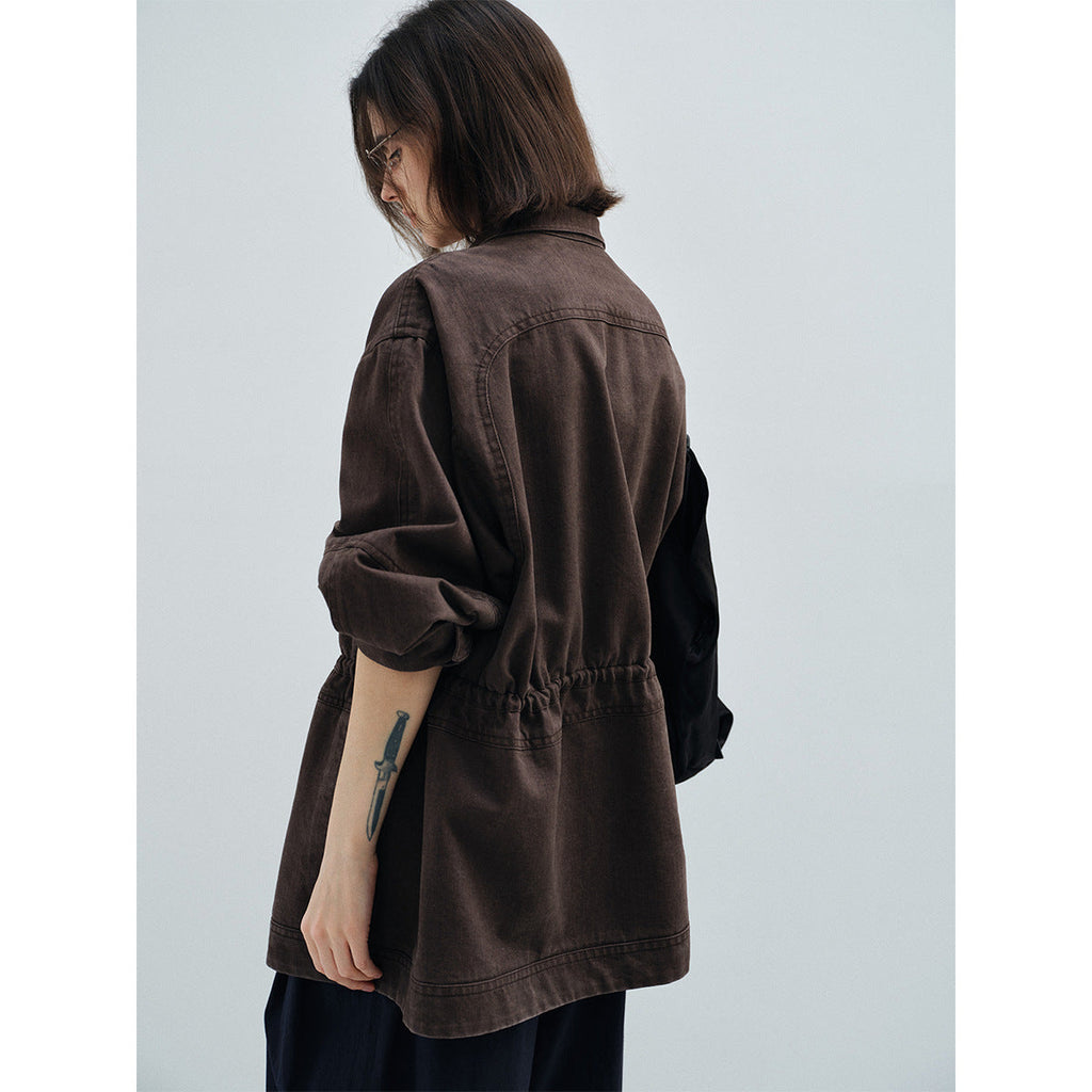 Spring skin-friendly and breathable Tencel cotton stand-up collar over-silho cargo jacket