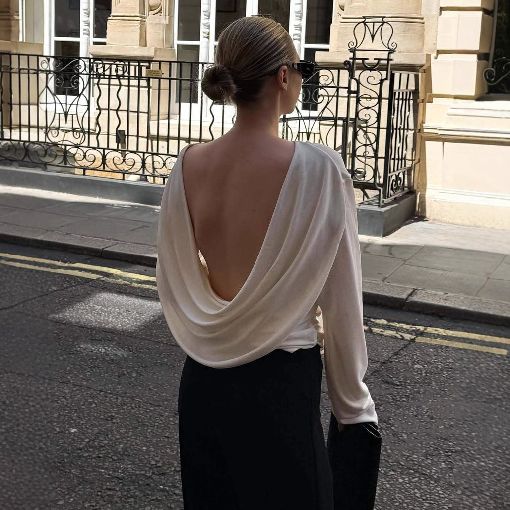Stylish sexy hottie big backless long sleeve casual top