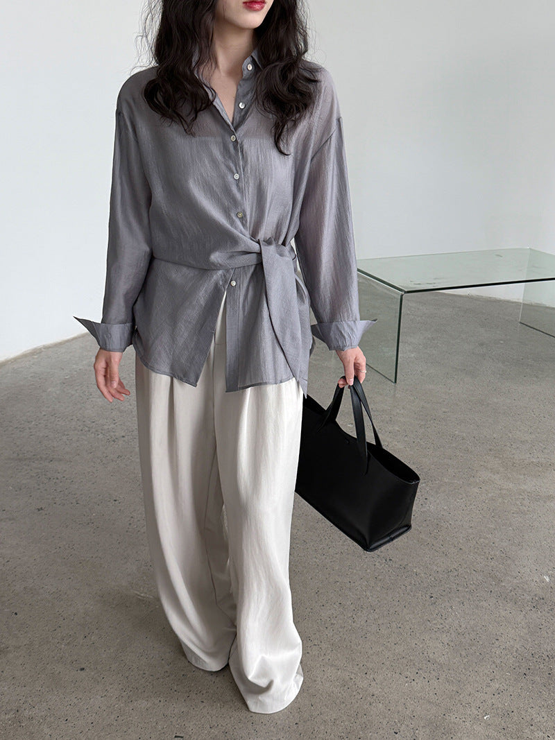 Simple and lazy Yamamoto high-waisted wide-leg trousers women's summer new relaxed imitation Tencel pants
