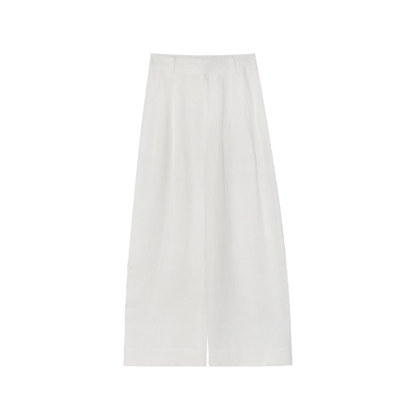 Simple loose linen high-waisted wide-leg trousers