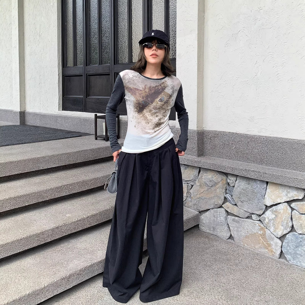 Tencel cotton wide-leg mopping casual pants high waist drape loose commuter pants trousers