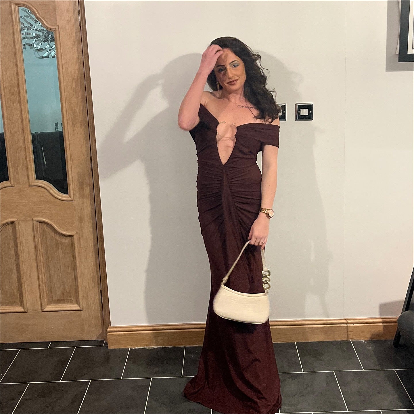 Splicing Ribbon Long Dress Dress Wind Dress Vacation Style One-word Shoulder Buttocks Dress