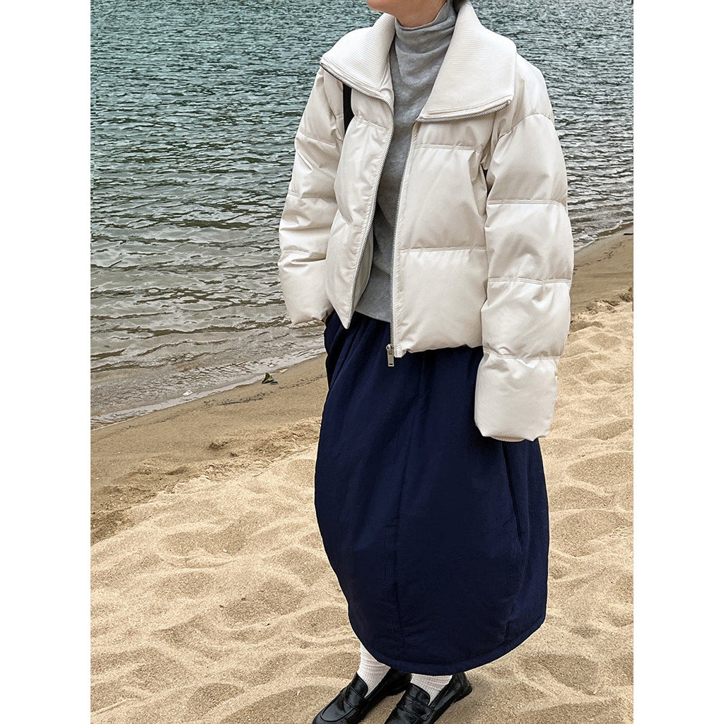 Black label, peace of mind 90 white duck down short bread jacket large lapel splicing pu leather down jacket women's winter new Y70
