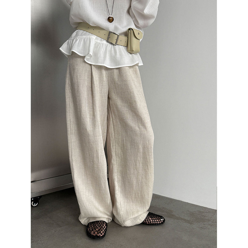 Tencel linen pendant elastic waist wide-leg pants women's 26 spring meat-covering and thin casual trousers
