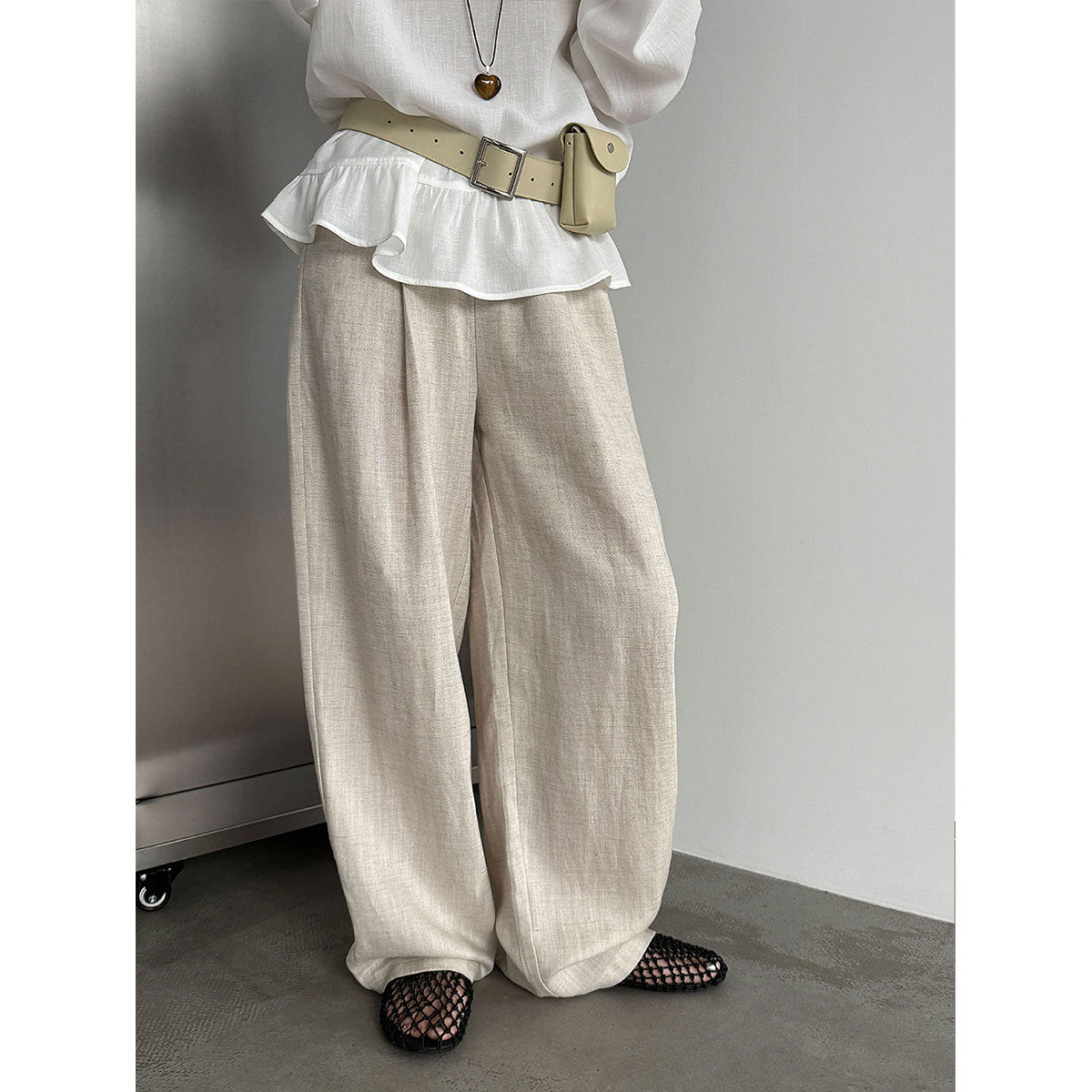 Tencel linen pendant elastic waist wide-leg pants women's 26 spring meat-covering and thin casual trousers