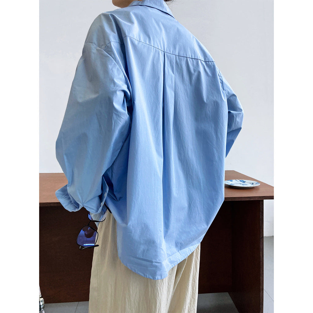 Autumn French casual simple solid color shirt women's lazy loose silhouette design sense stacked shirt