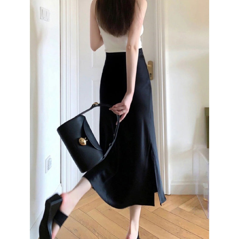 Ice silk acetic acid satin medium and long skirt