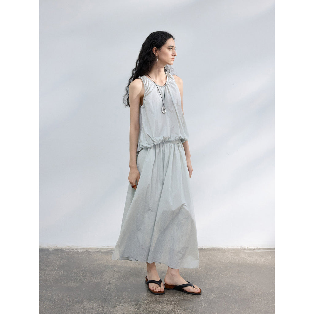 Summer new wrinkle light outdoor drawstring cloud texture loose vest