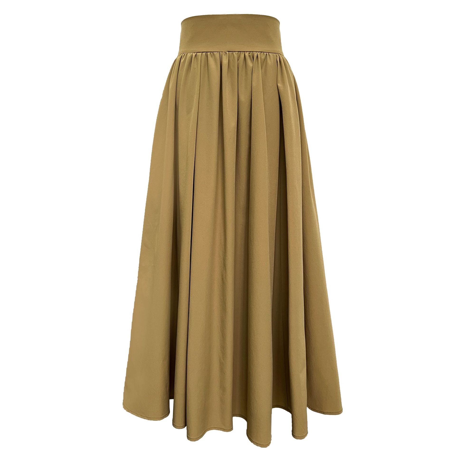 High waist a word pleated skirt long skirt