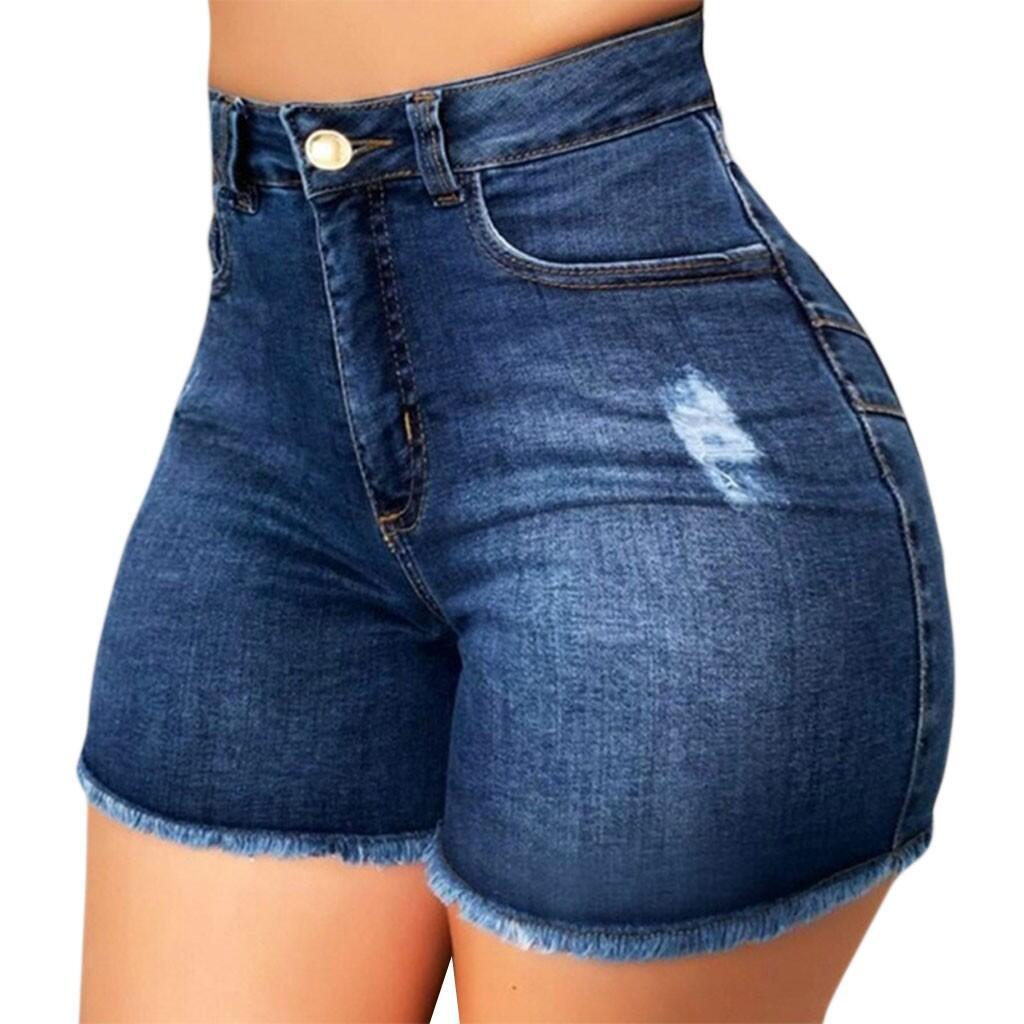 High-Waisted Distressed Denim Shorts