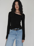 Red Asymmetric Cutout Long Sleeve Top | Slim Fit Spring Base Layer