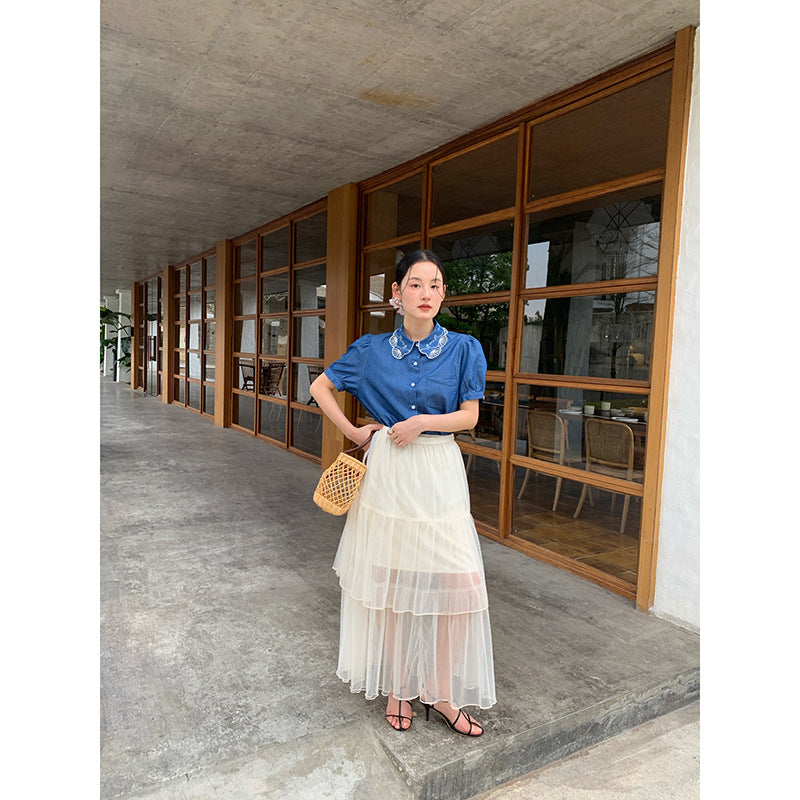 French Sheer Mesh Overlay Skirt