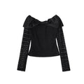 Sweet crochet hollow long-sleeved shoulder knit top