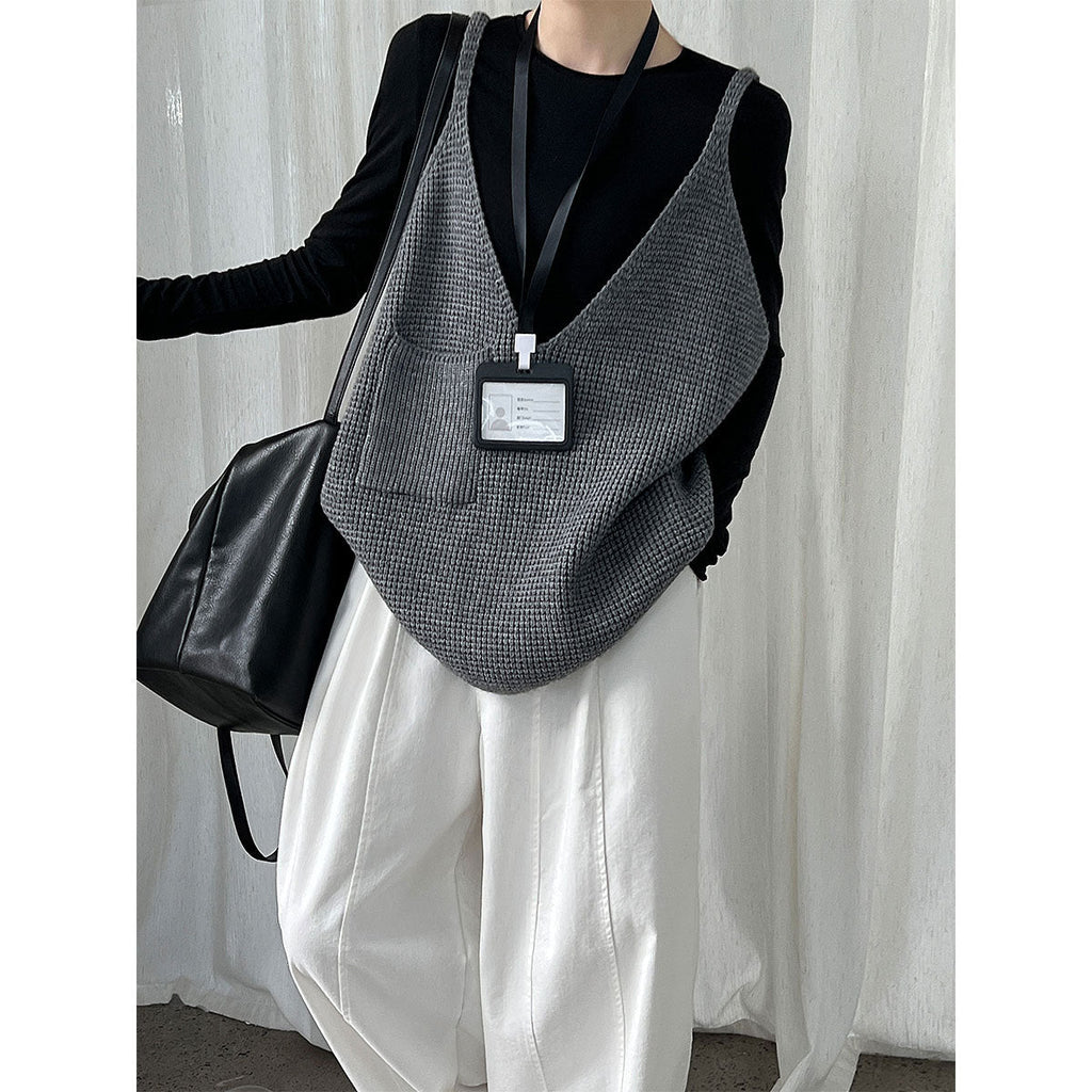 Retro Lazy Wind Knitted Vest Women's Autumn New V-Neck Loose Sleeveless Vest