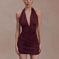 Sexy V-neck slim-fit pleated hip skirt backless European and American neck dress