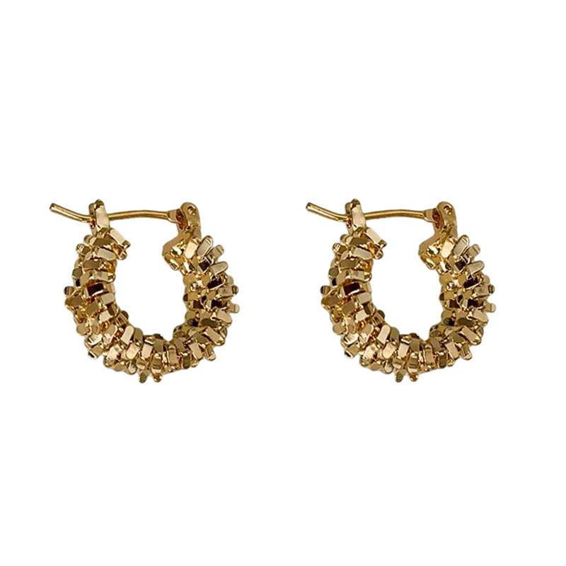 Light luxury broken silver, circle earrings, women's niche design, high-end ear buckles, exaggerated temperament, cold wind earrings