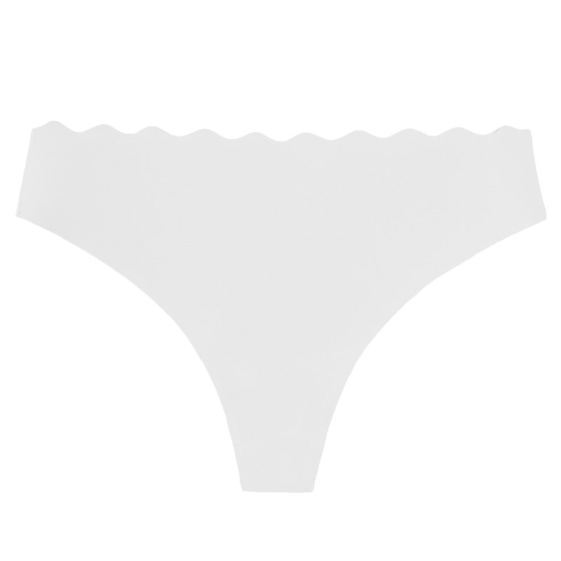 One-piece seamless women's underwear solid color hollowed-out wavy waist low waist nylon sticker underwear