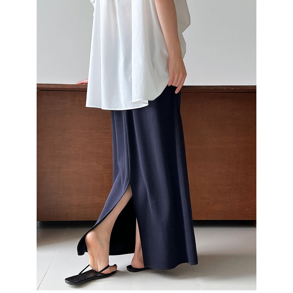Korean version straight A-shaped skirt summer new high waist drawstring casual long dress hip umbrella skirt