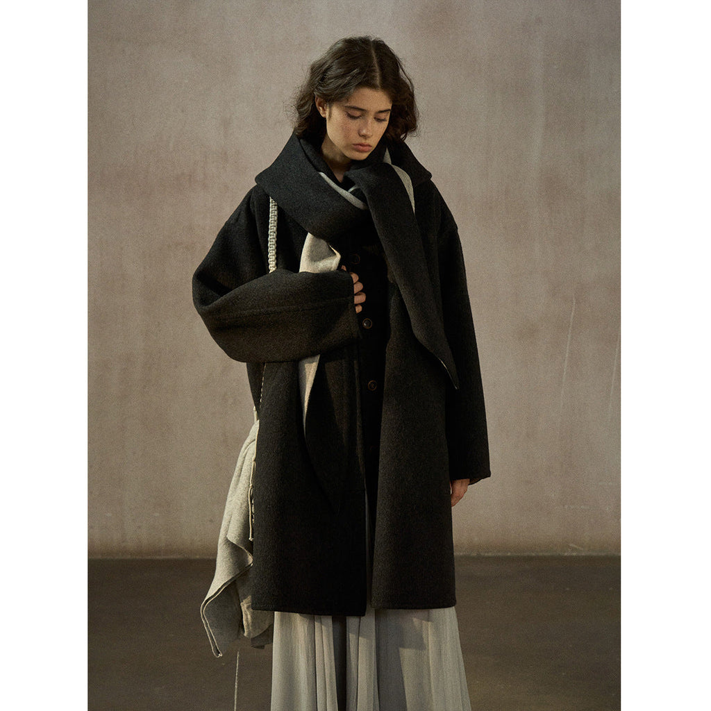 Detachable Hood Oversized Wool Blend Double-Sided Nylon Coat