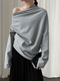 Irregular design slanted shoulder long-sleeved sweater women's autumn new lazy Sorona off-the-shoulder top