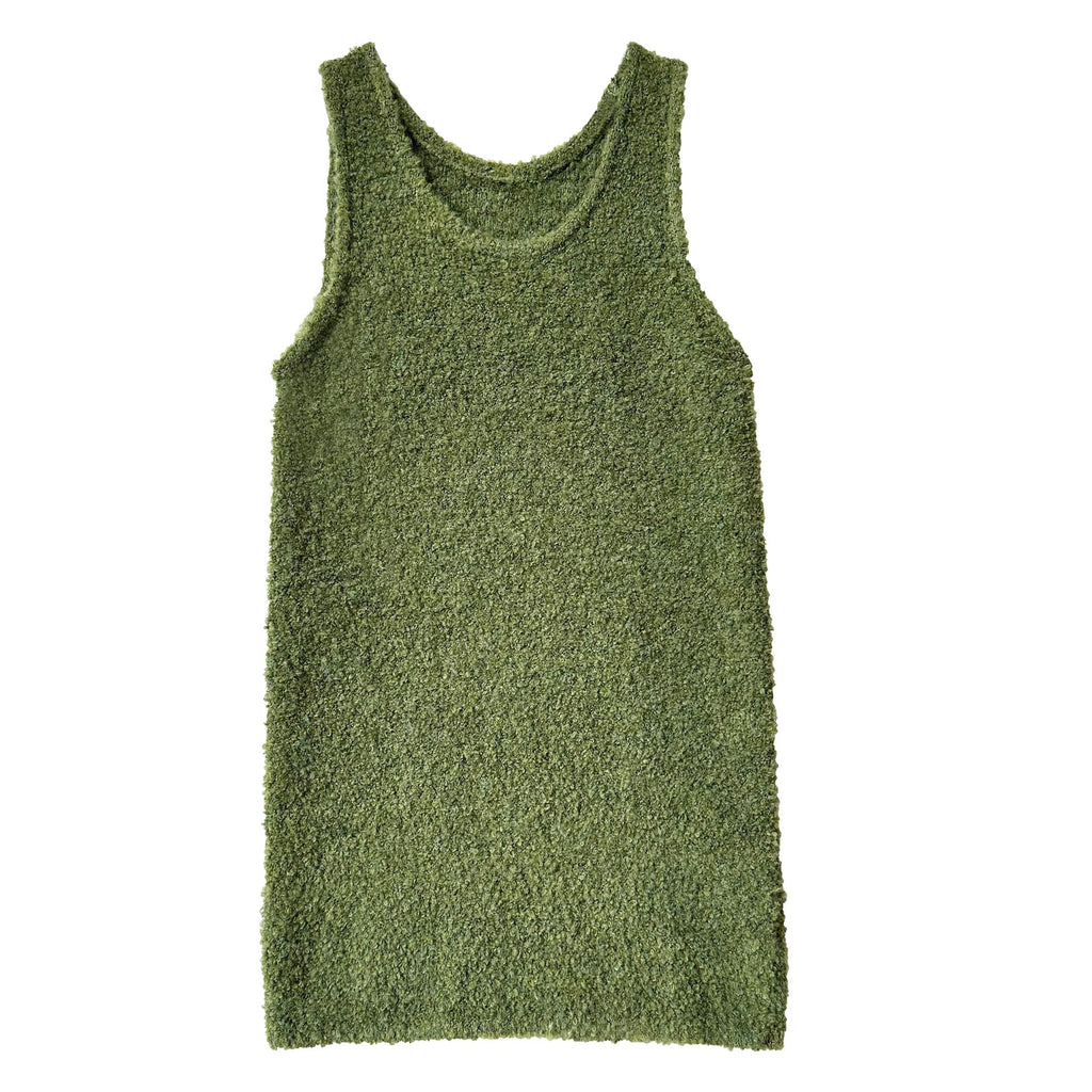 Korean atmosphere U-neck loose and thin stacked wool loop wool knitted vest dress