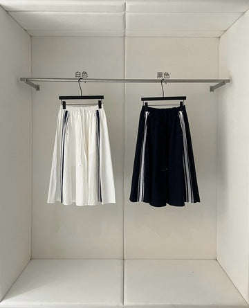 Summer new casual high-waisted drawstring striped contrasting color sporty umbrella skirt