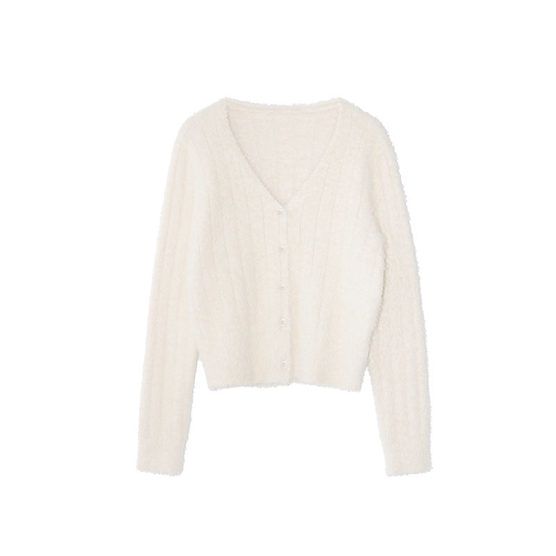 Gentle and sweet v-neck versatile long-sleeved knitted cardigan