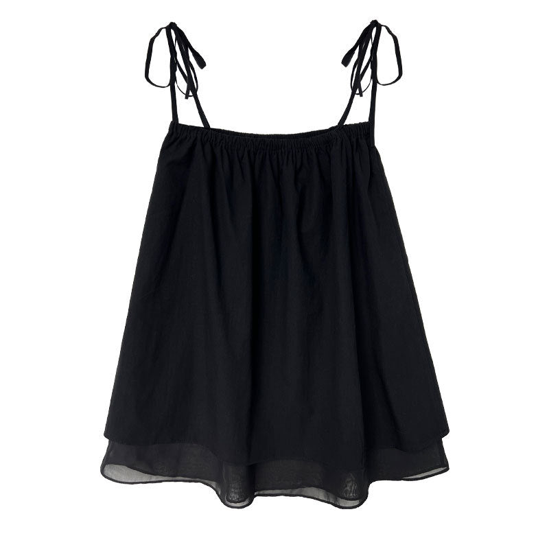 Design sense one-word shoulder vest sling women's summer new mesh splicing skirt two ways to wear