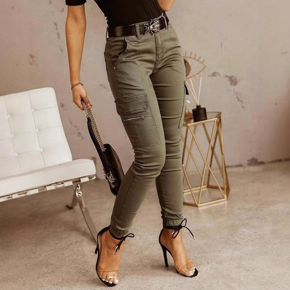 Low waist button solid color pocket toe overalls women's versatile