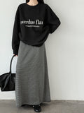 Commutingcasual lazy high waist drawstring skirt autumnew arrivaldrapedstripes slit long skirt