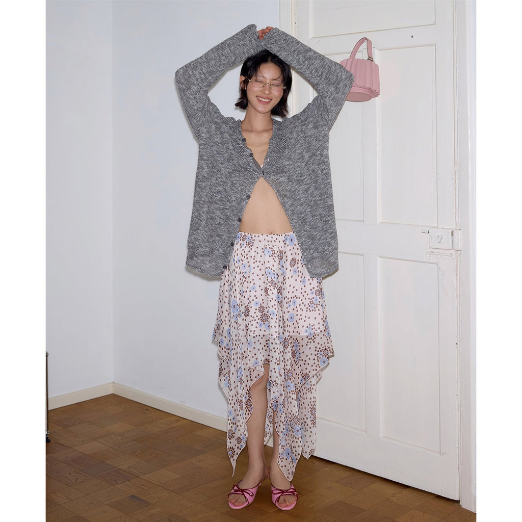 Irregular skirt floral polka dot chiffon skirt