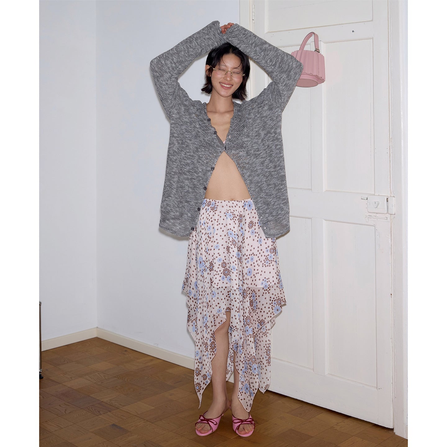 Irregular skirt floral polka dot chiffon skirt