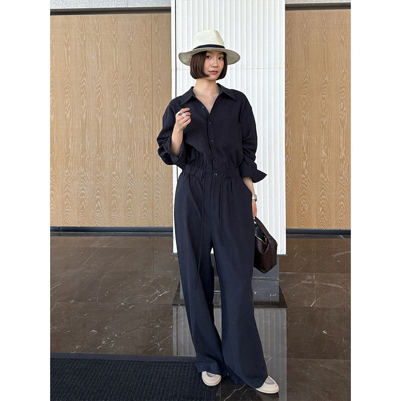 Ramie Tencel Long Sleeve Jumpsuit