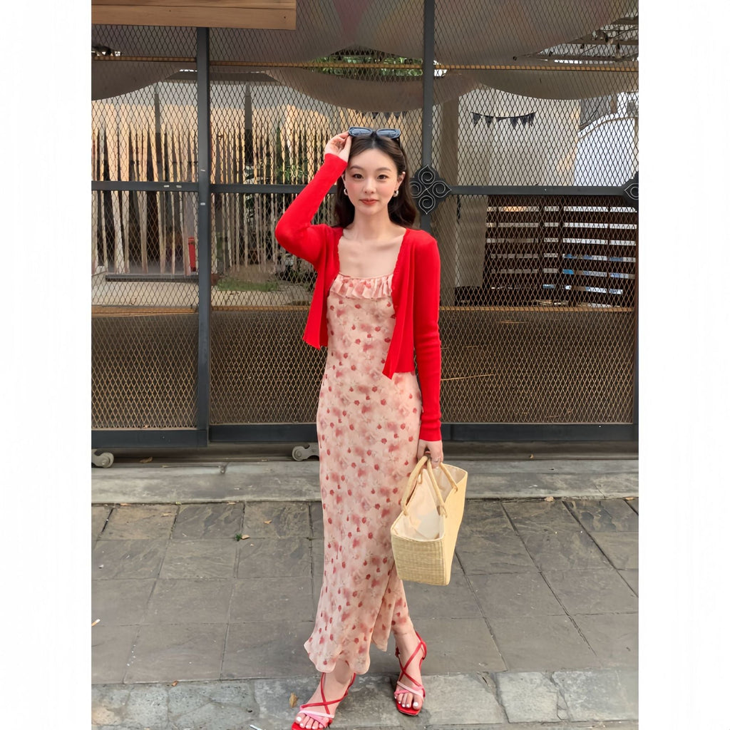 Beautiful floral dress square collar temperament dress
