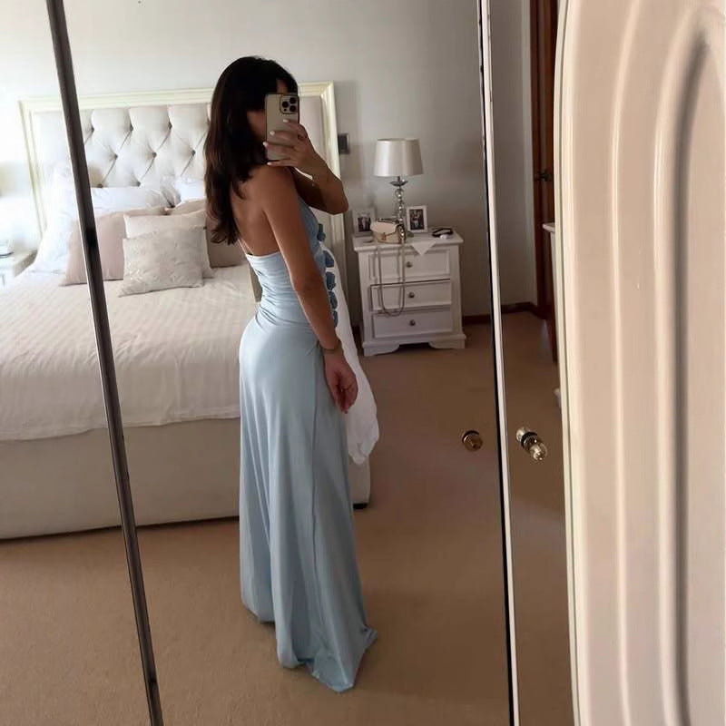 Women's new fashion Spice Girl flower sexy dress backless neck strap long dress women