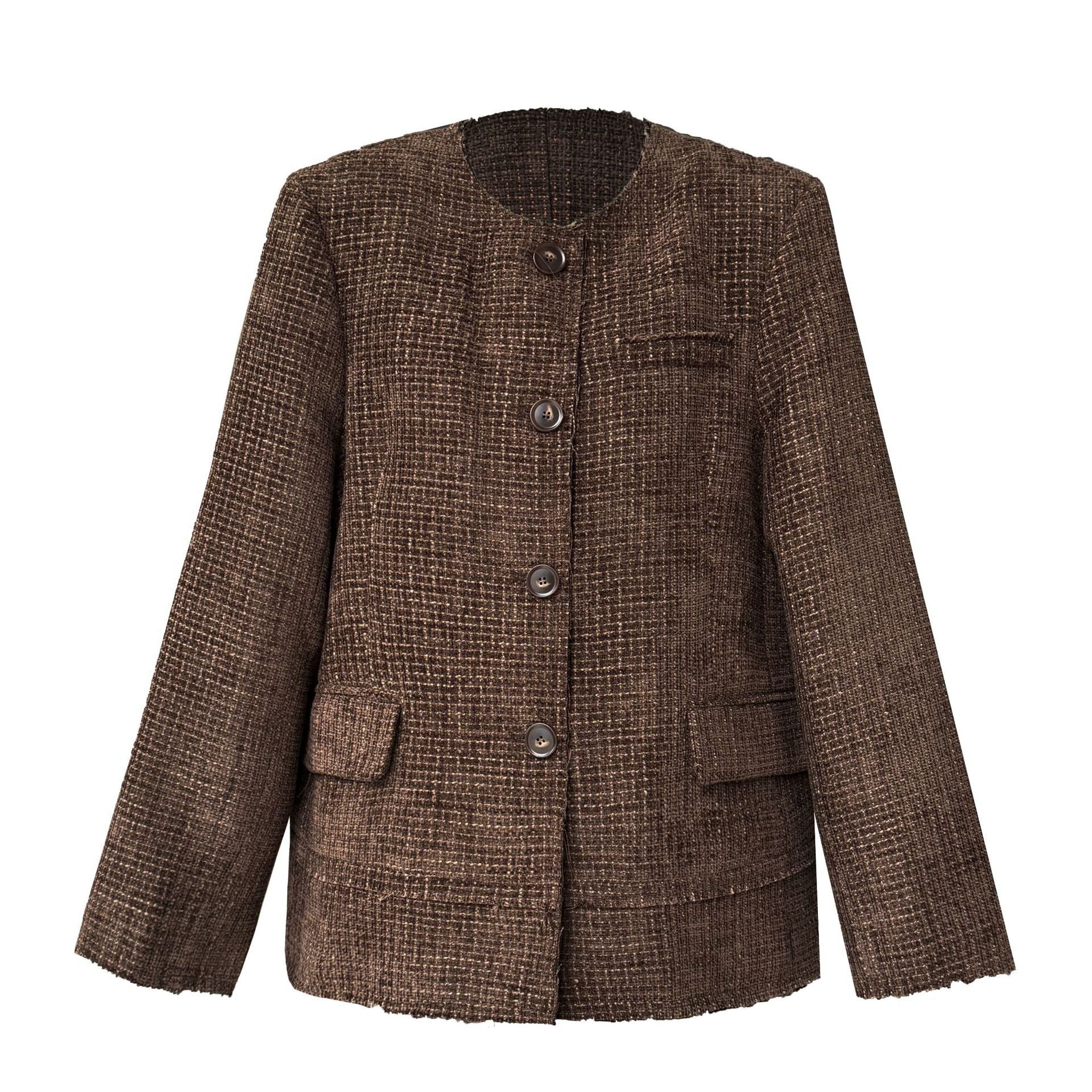 Korean round neck small fragrant jacket for women's autumn new heavy industry high-end tweed short suit