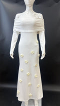 New sexy flower one-word shoulder knitted dress fashionable autumn and winter dress