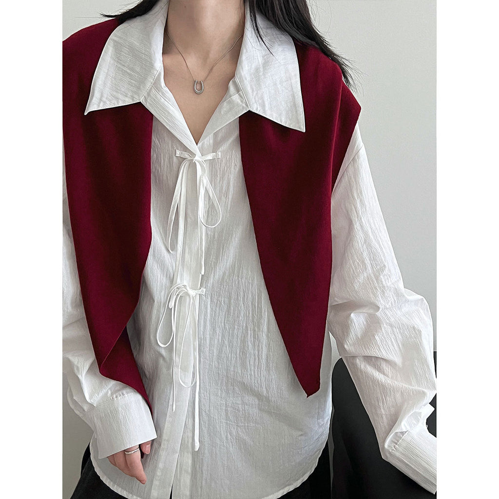 Korean small fresh temperament design sense lace-up shirt women's early autumn new niche loose top