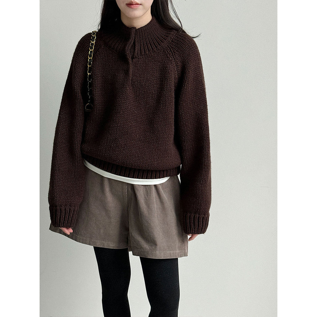 Korean semi-turtleneck pullover knitted sweater women's new winter lazy style versatile with a thick sweater underneath