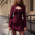 Fashion retro sexy waist small fragrant short skirt slim fit Spice Girl long sleeve dress